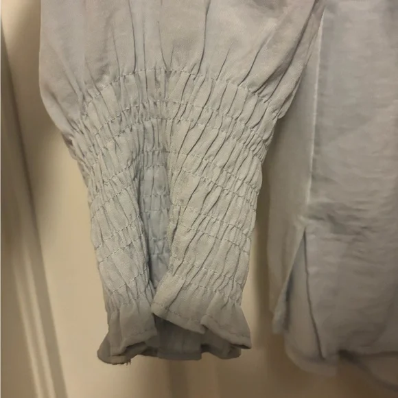 Maurices Pale Blue Ruffle-Neck Button-Front Blouse - Picture 3 of 5